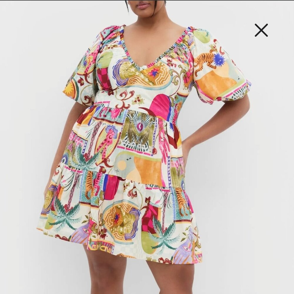 City Chic Simona Puff Sleeve Fit & Flare Minidress